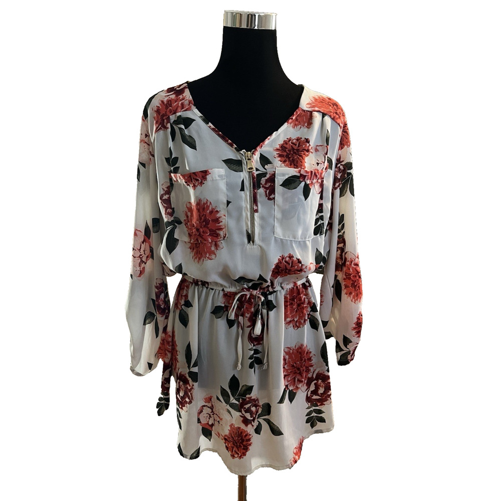 Stella Tweed White Floral Top Plus Size 1X Front Zipper and Pockets